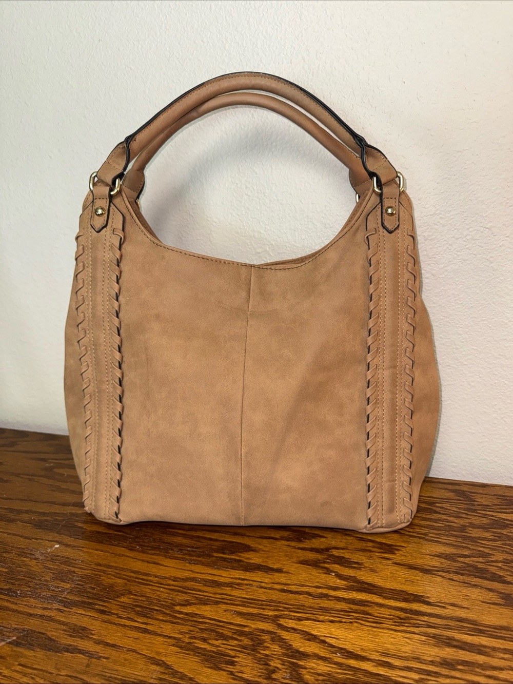 Boutique Faux Leather Hobo Bag With Braided Detail